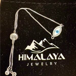 Adjustable Silver Evil Eye Bracelet